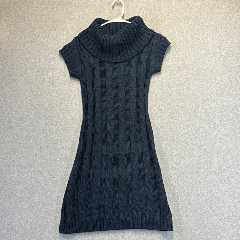Say What? Blue Ribbed Cowl Neck Sweater Dress